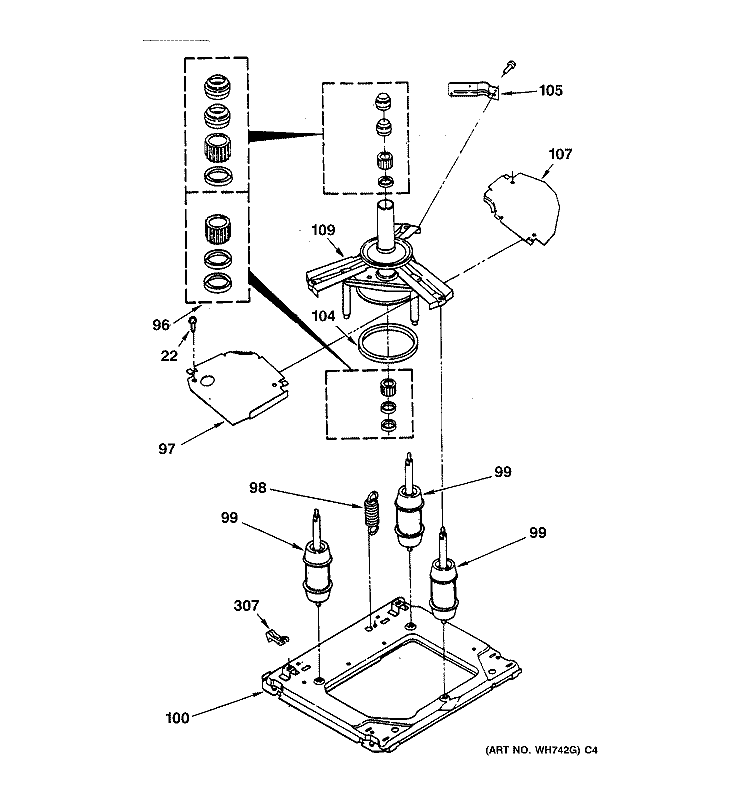 SUSPENSION ASSEMBLY Diagram and Parts List for WSM2420TCAWW  General Electric Washer Dryer Combo