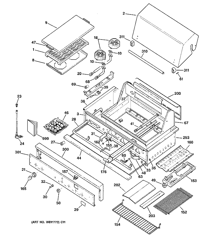 GAS GRILL PARTS Diagram and Parts List for ZGG36L20ASS  General Electric Grill