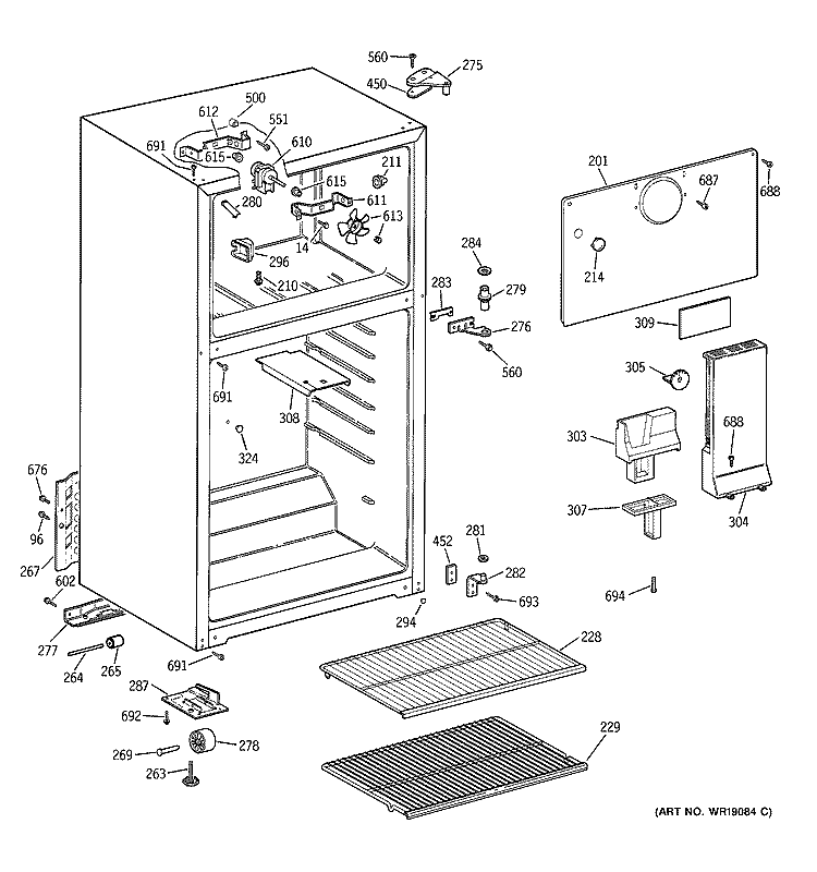 CABINET Diagram and Parts List for GTR18ABMFRWW  General Electric Refrigerator
