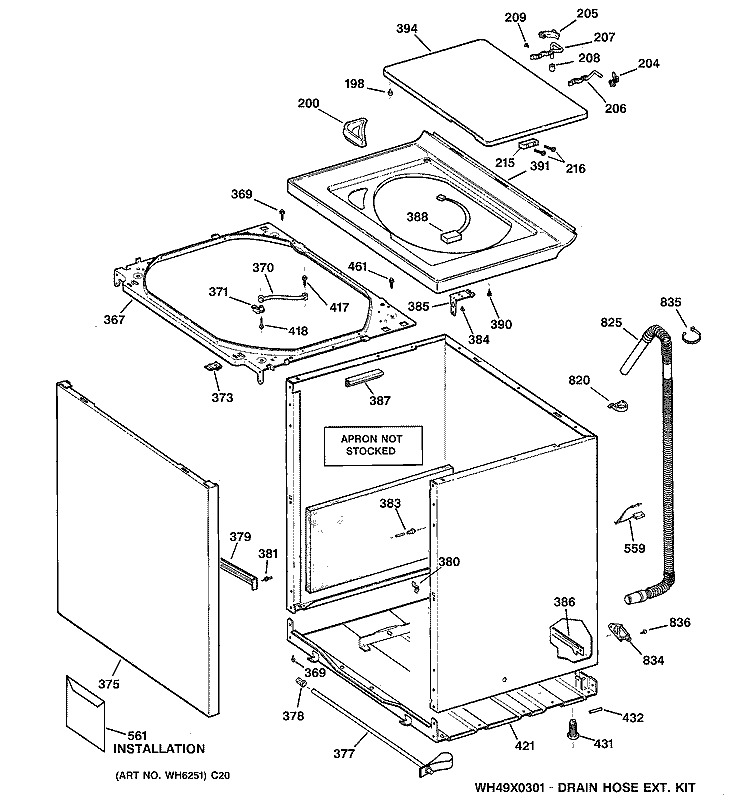 CABINET, COVER & FRONT PANEL Diagram and Parts List for WWSE5200B3CC  General Electric Washer