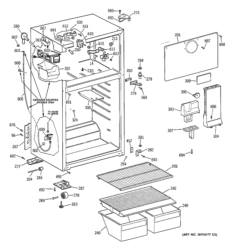 CABINET Diagram and Parts List for GTS17BCMDRCC  General Electric Refrigerator