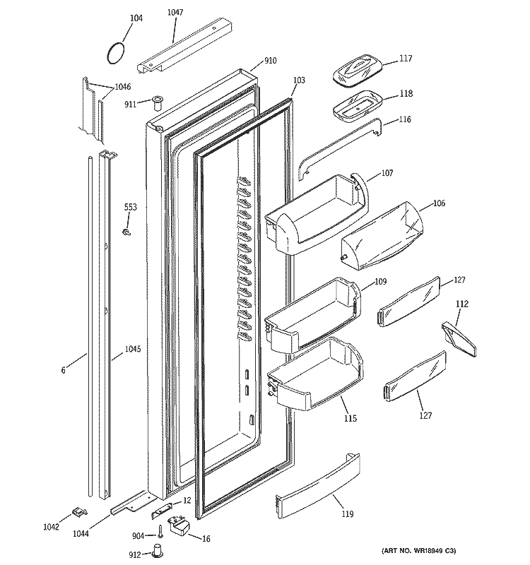 FRESH FOOD DOOR Diagram and Parts List for FIG21IEMFFBS  General Electric Refrigerator