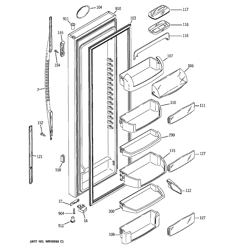 FRESH FOOD DOOR Diagram and Parts List for PCG23MIMFFWW  General Electric Refrigerator