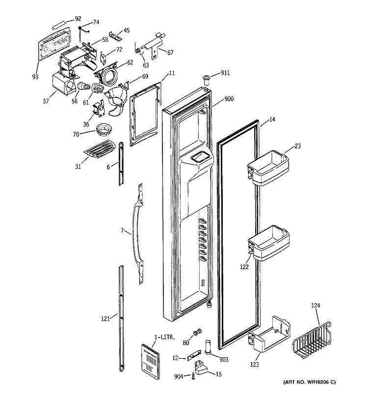 FREEZER DOOR Diagram and Parts List for GSS25TGMFBB  General Electric Refrigerator