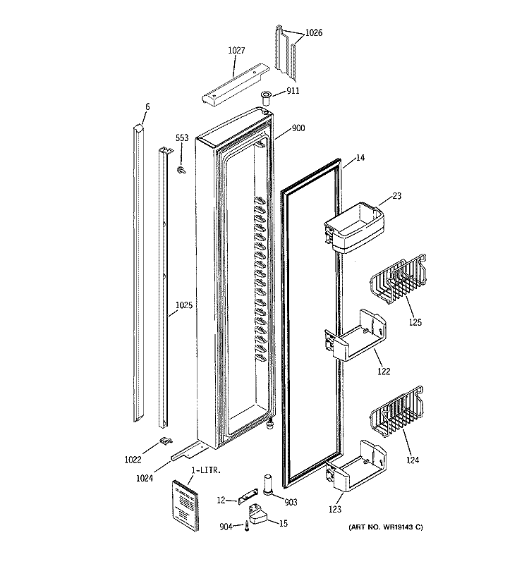 FREEZER DOOR Diagram and Parts List for PSI23NCNABB  General Electric Refrigerator