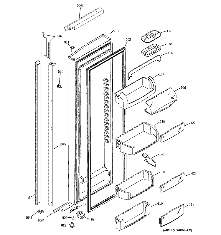 FRESH FOOD DOOR Diagram and Parts List for PSI23NCNABB  General Electric Refrigerator