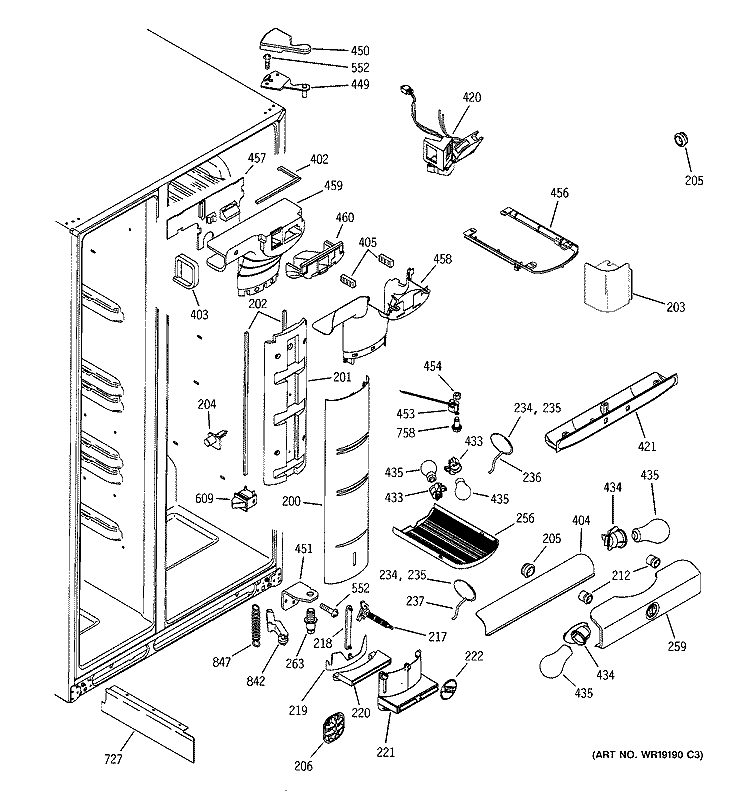 FRESH FOOD SECTION Diagram and Parts List for PSI23SCNAFBS  General Electric Refrigerator