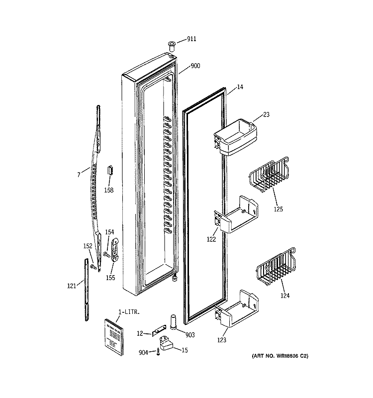 FREEZER DOOR Diagram and Parts List for PSS25NCNABB  General Electric Refrigerator