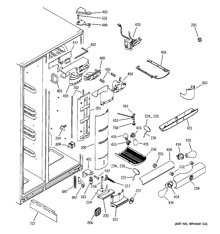FRESH FOOD SECTION Diagram and Parts List for PSS25NCNABB  General Electric Refrigerator