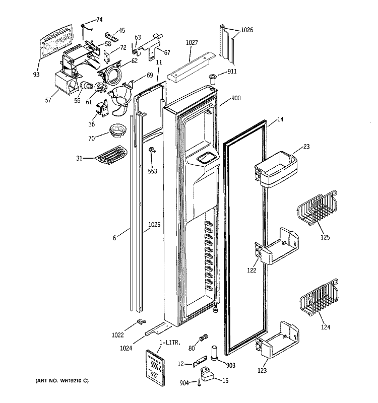 FREEZER DOOR Diagram and Parts List for PSI23NGNACC  General Electric Refrigerator