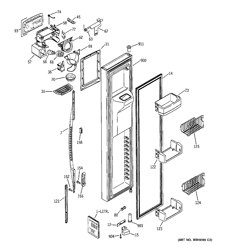 FREEZER DOOR Diagram and Parts List for PSS25NGNACC  General Electric Refrigerator