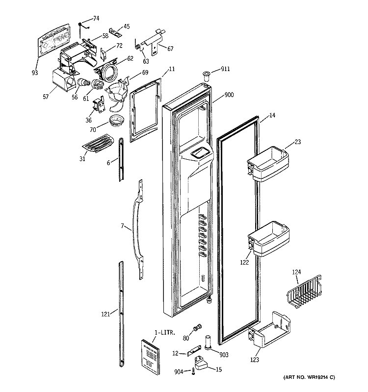 FREEZER DOOR Diagram and Parts List for GSS25LGMFCC  General Electric Refrigerator
