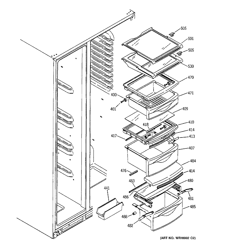 FRESH FOOD SHELVES Diagram and Parts List for GSS25LGMFCC  General Electric Refrigerator