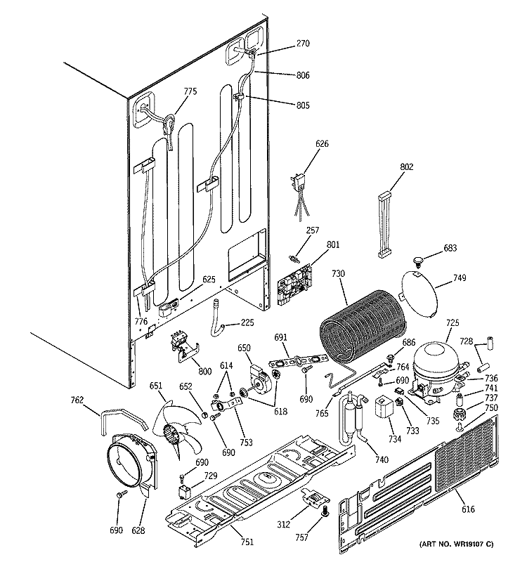 SEALED SYSTEM & MOTHER BOARD Diagram and Parts List for GSS25LGMFCC  General Electric Refrigerator