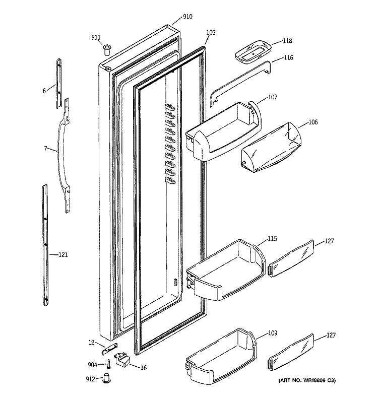 FRESH FOOD DOOR Diagram and Parts List for GSS27RGMFWW  General Electric Refrigerator