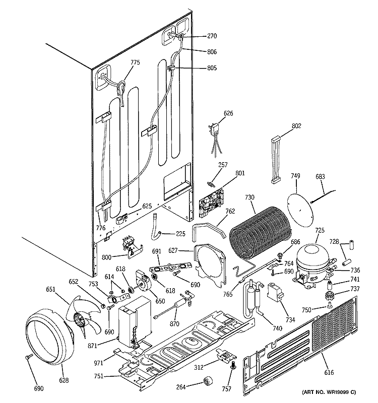 SEALED SYSTEM & MOTHER BOARD Diagram and Parts List for PSH23SGNAFBS  General Electric Refrigerator