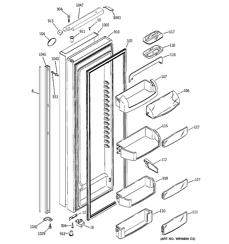 FRESH FOOD DOOR Diagram and Parts List for PSH23SGNAFBS  General Electric Refrigerator