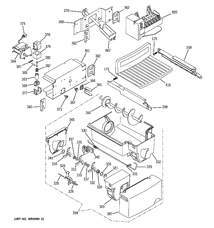 ICE MAKER & DISPENSER Diagram and Parts List for PSH23SGNAFBS  General Electric Refrigerator