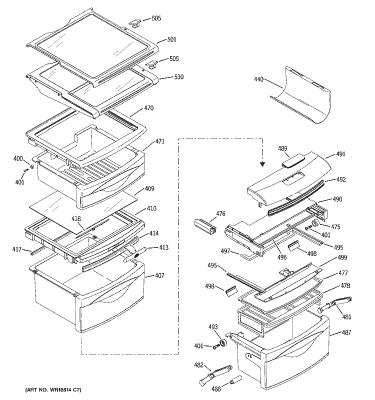 FRESH FOOD SHELVES Diagram and Parts List for PSH23SGNAFBS  General Electric Refrigerator