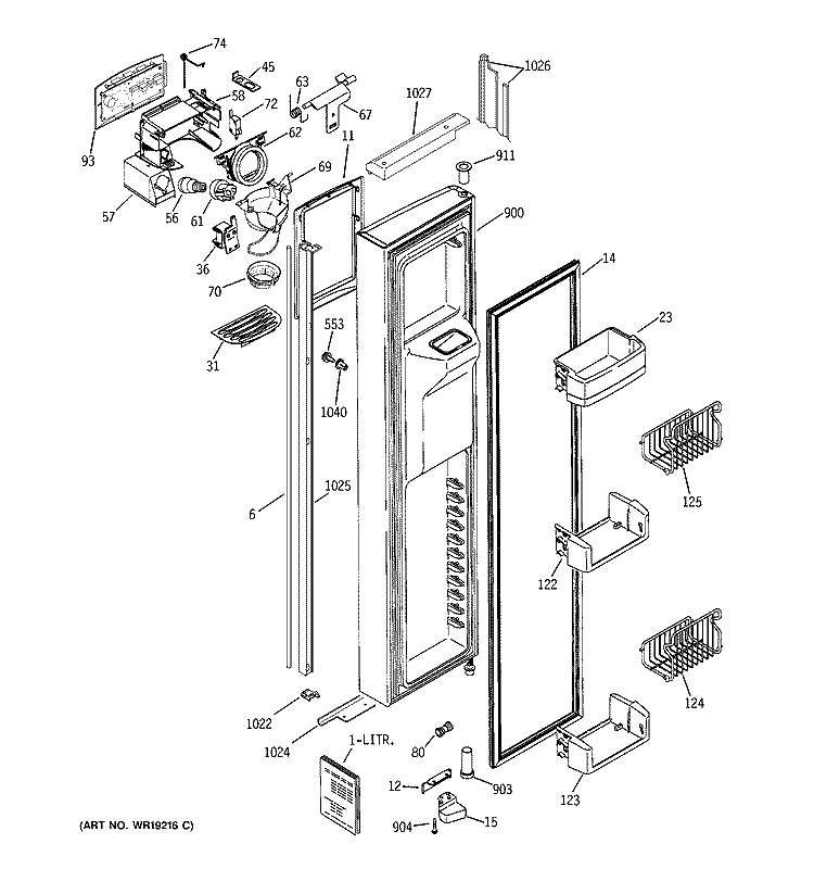 FREEZER DOOR Diagram and Parts List for PSI23MGNAWW  General Electric Refrigerator