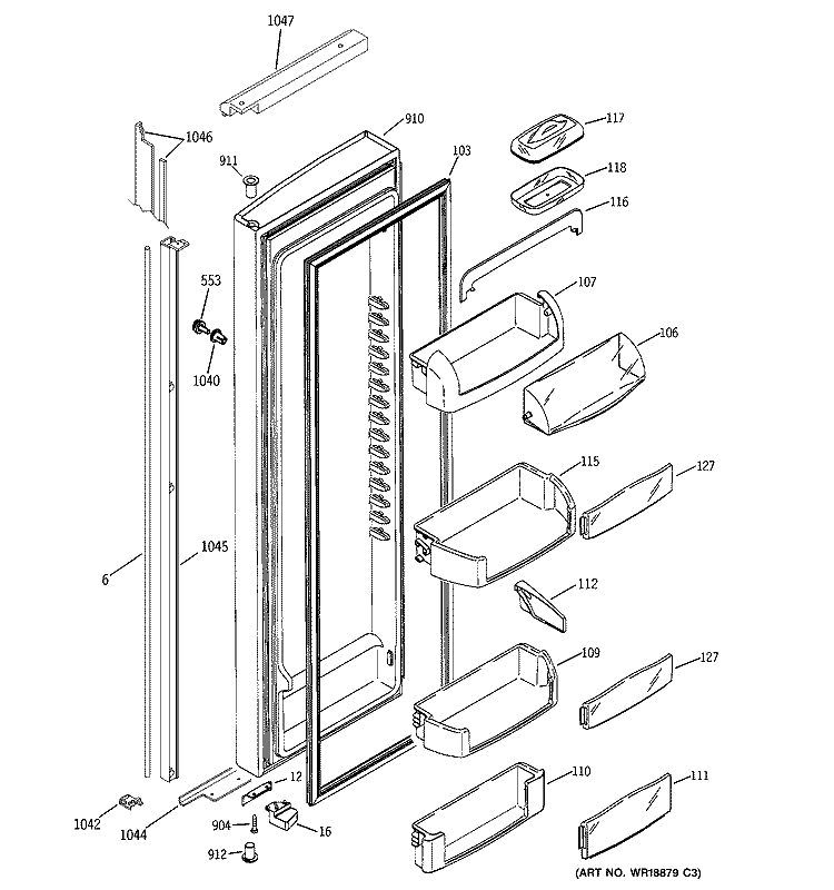 FRESH FOOD DOOR Diagram and Parts List for PSI23MGNAWW  General Electric Refrigerator