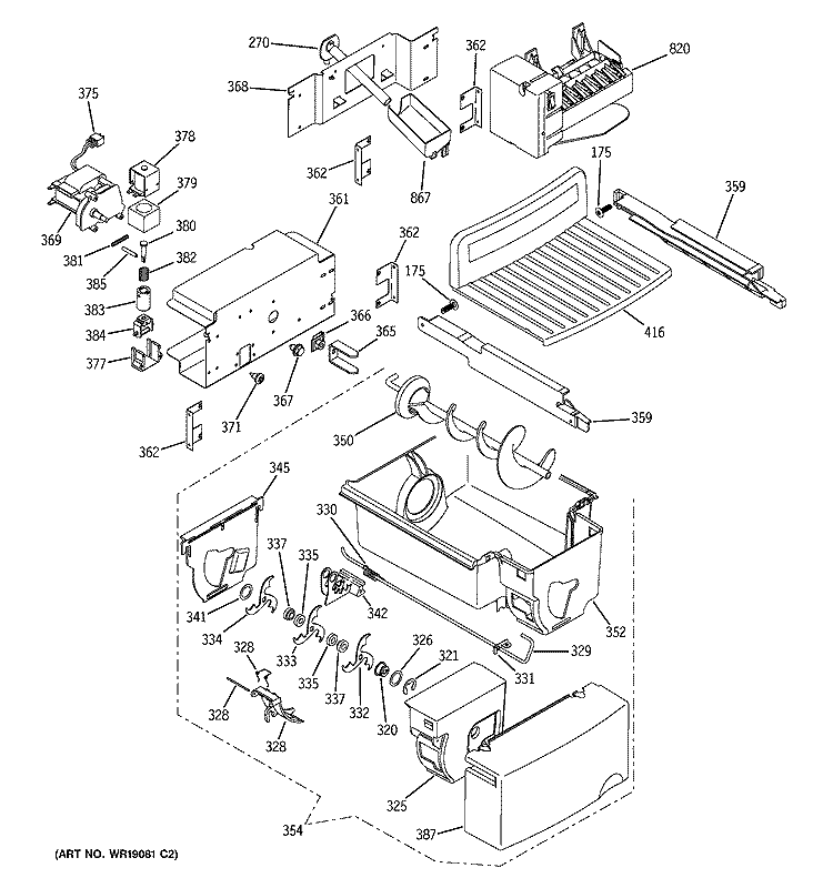 ICE MAKER & DISPENSER Diagram and Parts List for PSS29NGNACC  General Electric Refrigerator