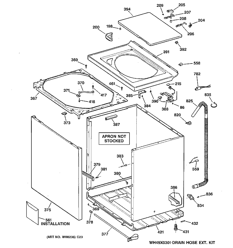 CABINET, COVER & FRONT PANEL Diagram and Parts List for VWSR4150B3WW  Hotpoint Washer