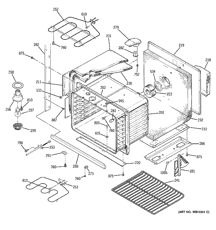 LOWER BODY Diagram and Parts List for JTP45CD1CC  General Electric Wall Oven