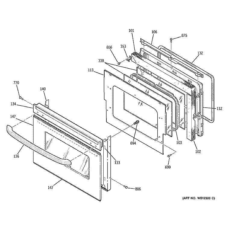 DOOR Diagram and Parts List for JTP45SD1SS  General Electric Wall Oven