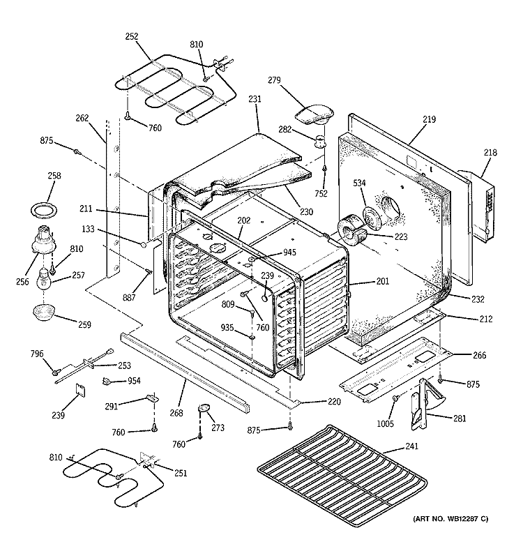 LOWER BODY Diagram and Parts List for JTP27WD1WW  General Electric Wall Oven