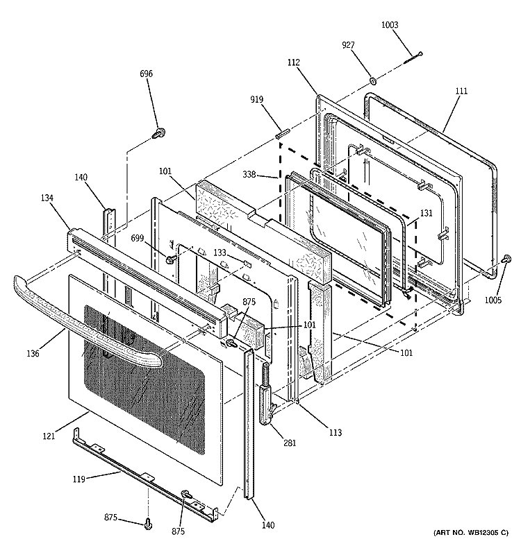 DOOR Diagram and Parts List for JBP48CB2CC  General Electric Range