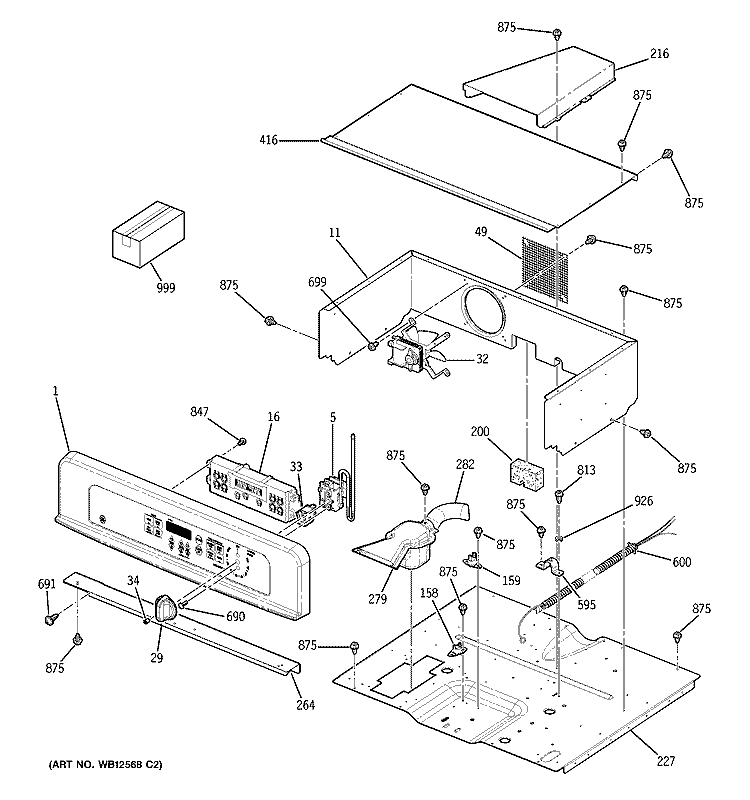 CONTROL PANEL & COOKTOP Diagram and Parts List for JKP28BF1BB  General Electric Range