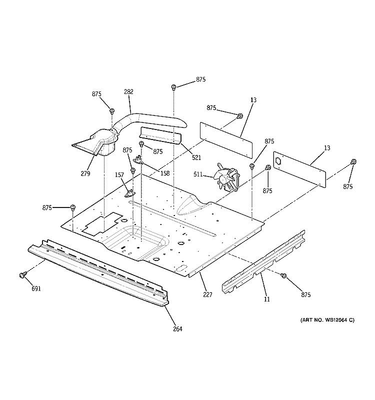 CENTER SPACER Diagram and Parts List for JKP48WF1WW  General Electric Range