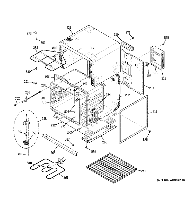 LOWER BODY Diagram and Parts List for JKP48WF1WW  General Electric Range