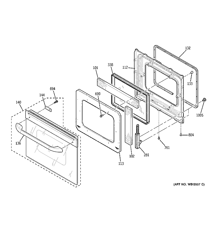 DOOR Diagram and Parts List for JKS06BF1BB  General Electric Wall Oven