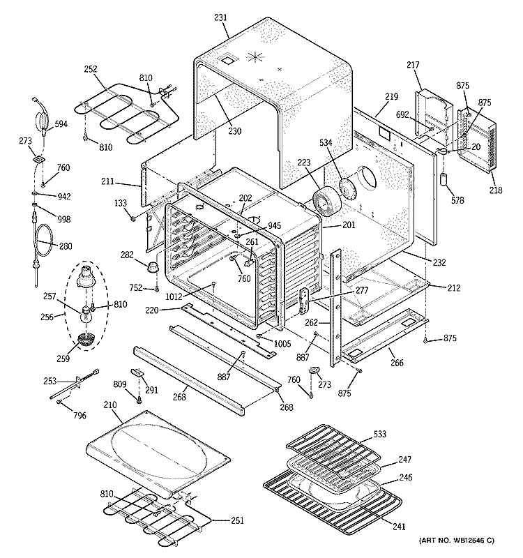 BODY PARTS Diagram and Parts List for JT912WF1WW  General Electric Wall Oven