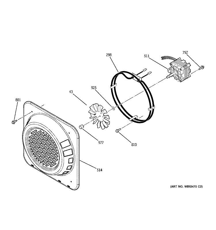CONVECTION FAN Diagram and Parts List for JT912WF1WW  General Electric Wall Oven