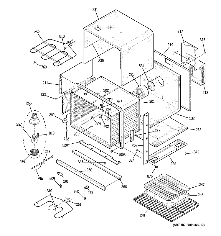 BODY PARTS Diagram and Parts List for JTP20SF1SS  General Electric Wall Oven