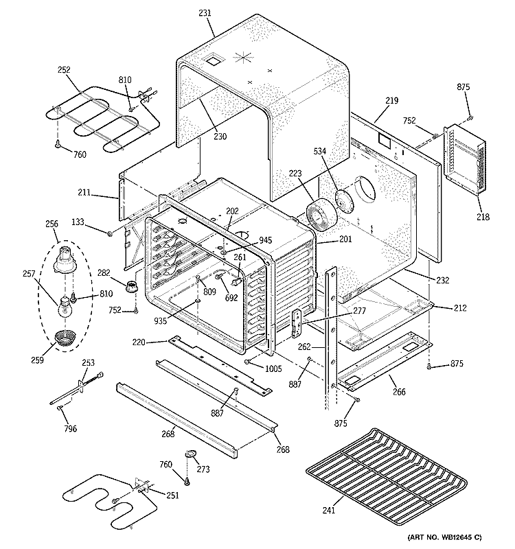 LOWER BODY Diagram and Parts List for JTP48BF1BB  General Electric Microwave Oven Combo