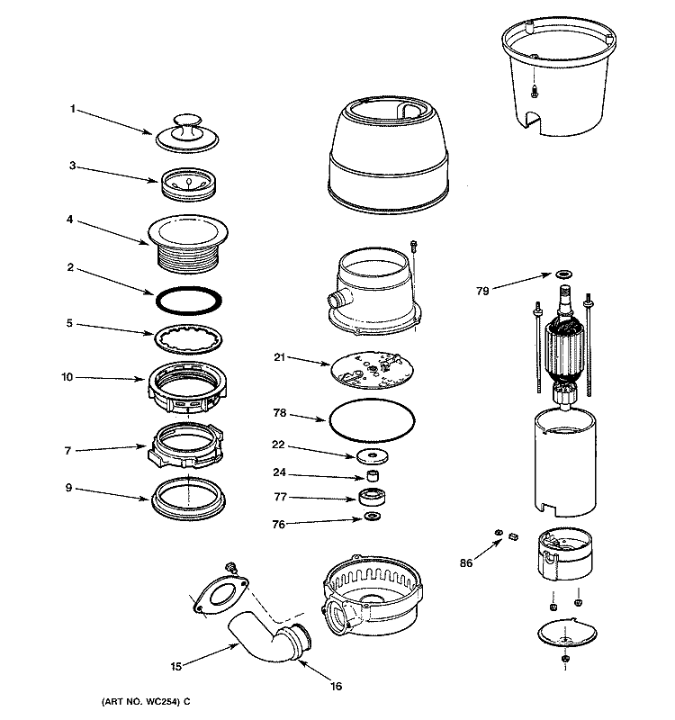 DISPOSER Diagram and Parts List for GFC530H-01  General Electric Food Waste Disposer