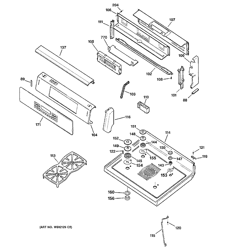 CONTROL PANEL & COOKTOP Diagram and Parts List for JGB920SEC4SS  General Electric Range