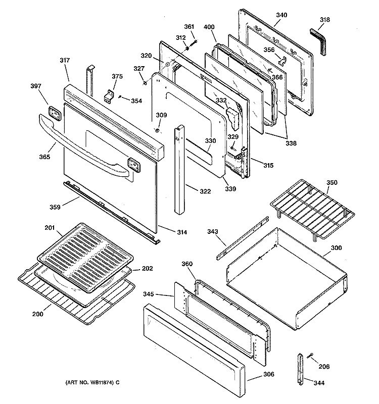 DOOR & DRAWER PARTS Diagram and Parts List for JGBP79CEB6CC  General Electric Range