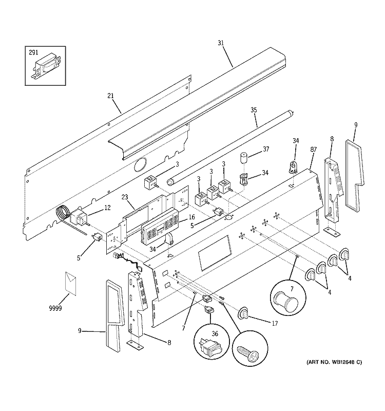 CONTROL PANEL Diagram and Parts List for JCP67Y5WW  General Electric Range
