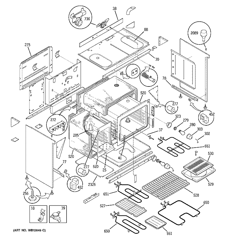 BODY PARTS Diagram and Parts List for JCP67Y5WW  General Electric Range