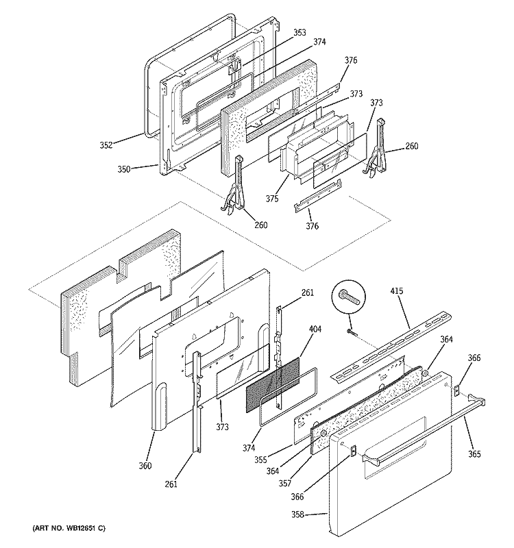 DOOR Diagram and Parts List for JCP67Y5WW  General Electric Range