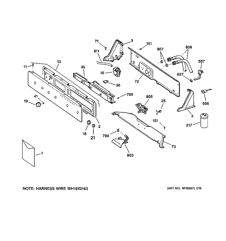 CONTROLS & BACKSPLASH Diagram and Parts List for EWA3000B2WW  General Electric Washer