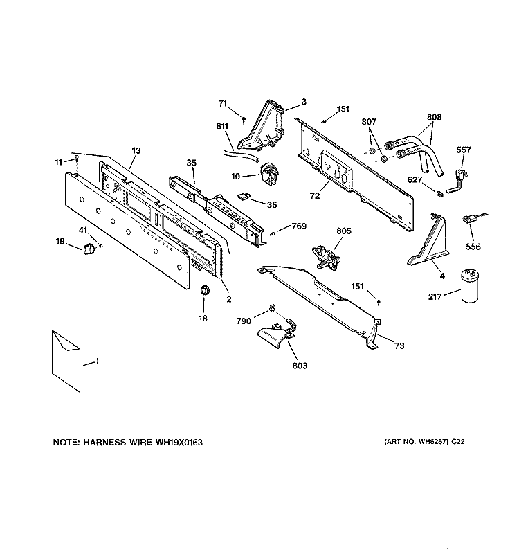 CONTROLS & BACKSPLASH Diagram and Parts List for S4200B2WW  General Electric Washer