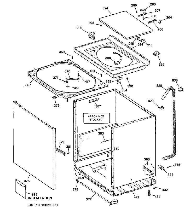 CABINET, COVER & FRONT PANEL Diagram and Parts List for S4200B2WW  General Electric Washer