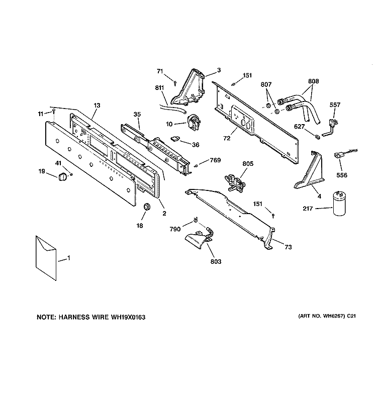 CONTROLS & BACKSPLASH Diagram and Parts List for WJSE4150B2WW  General Electric Washer