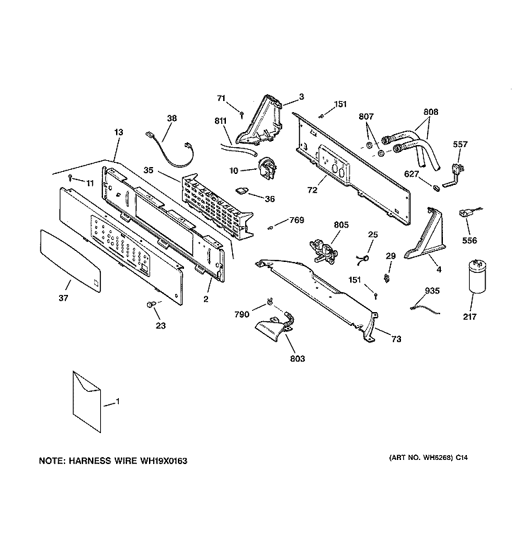 CONTROLS & BACKSPLASH Diagram and Parts List for WPSE7003A1WW  General Electric Washer